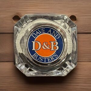 Dave & Busters Logo Square Glass Ashtray D&B Advertising Food Games Restaurant